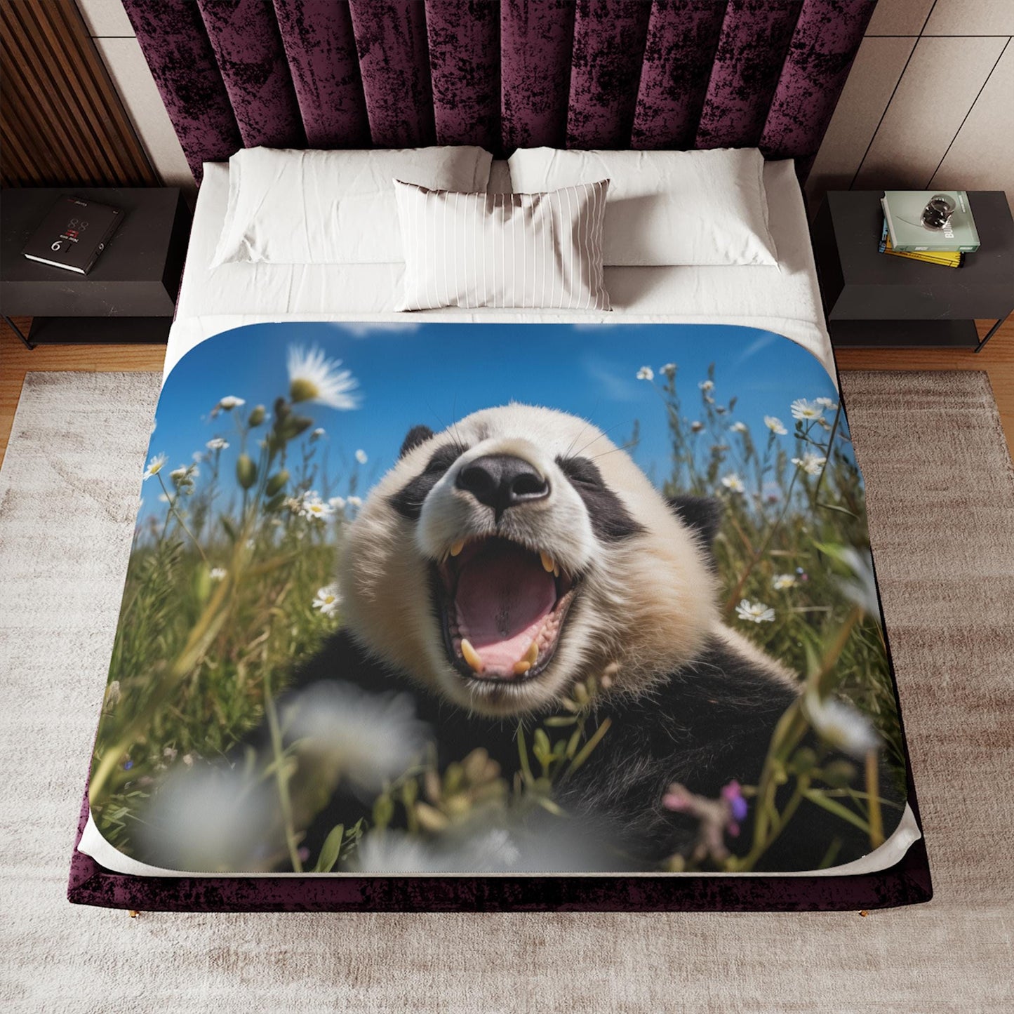 Sherpa Throw Blanket - Panda in Wildflower Meadow Adorable Animal - Soft Plush Throw Blanket-Jacobson Cottage