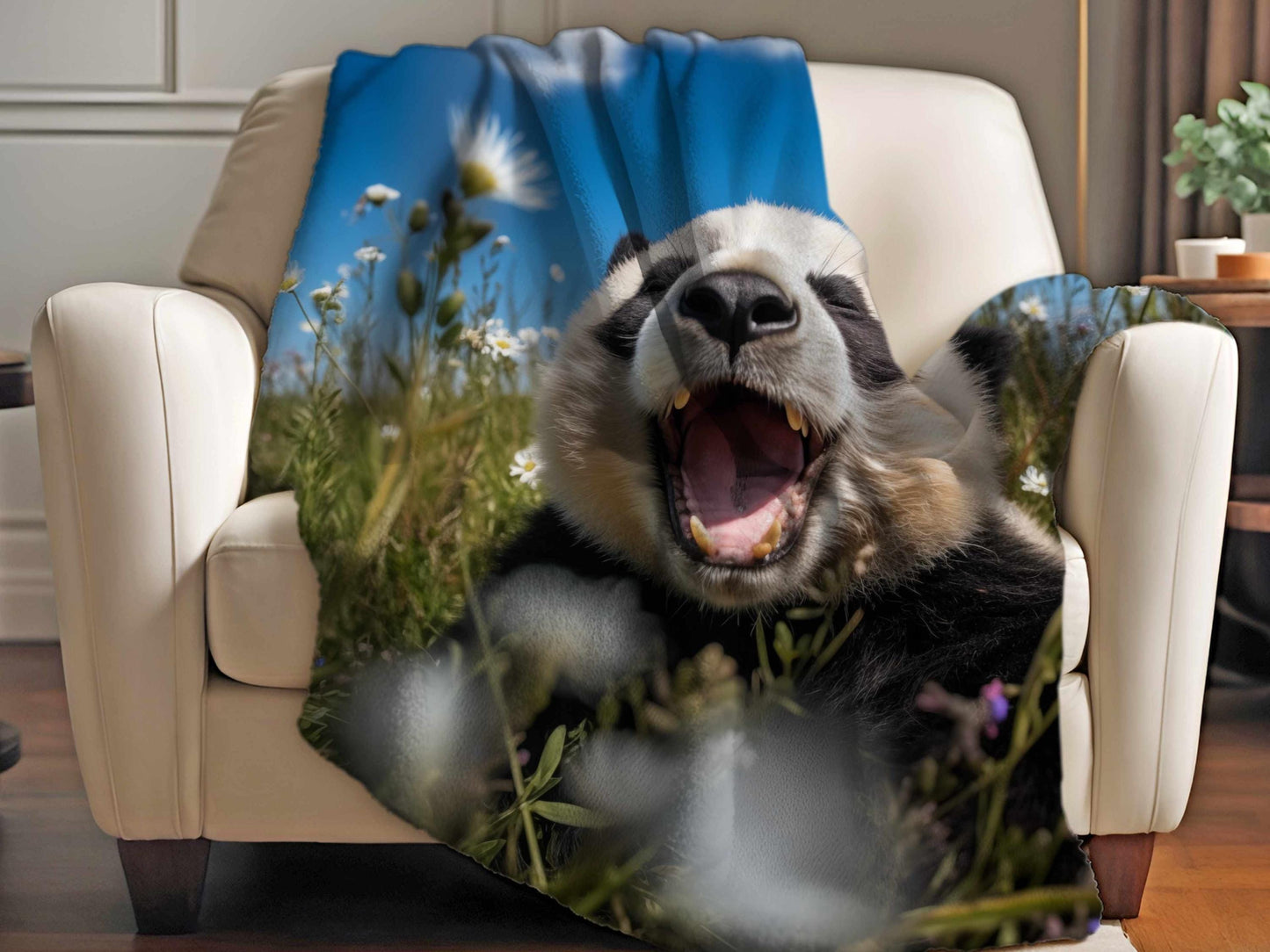 Sherpa Throw Blanket - Panda in Wildflower Meadow Adorable Animal - Soft Plush Throw Blanket-Jacobson Cottage