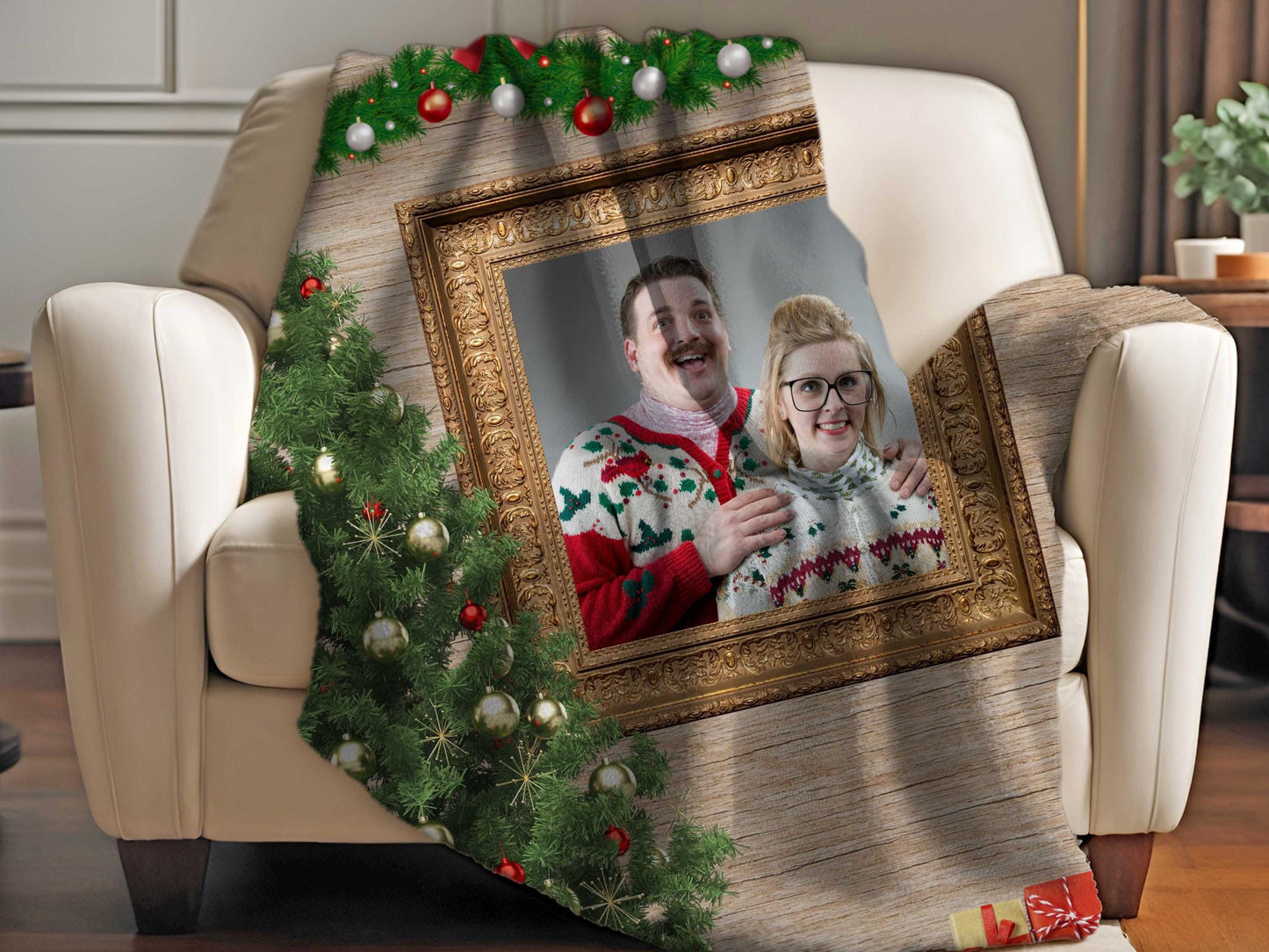 Sherpa Throw Blanket - Custom Christmas Photo Design with Tree and Fireplace - Soft Plush Throw Blanket-Jacobson Cottage
