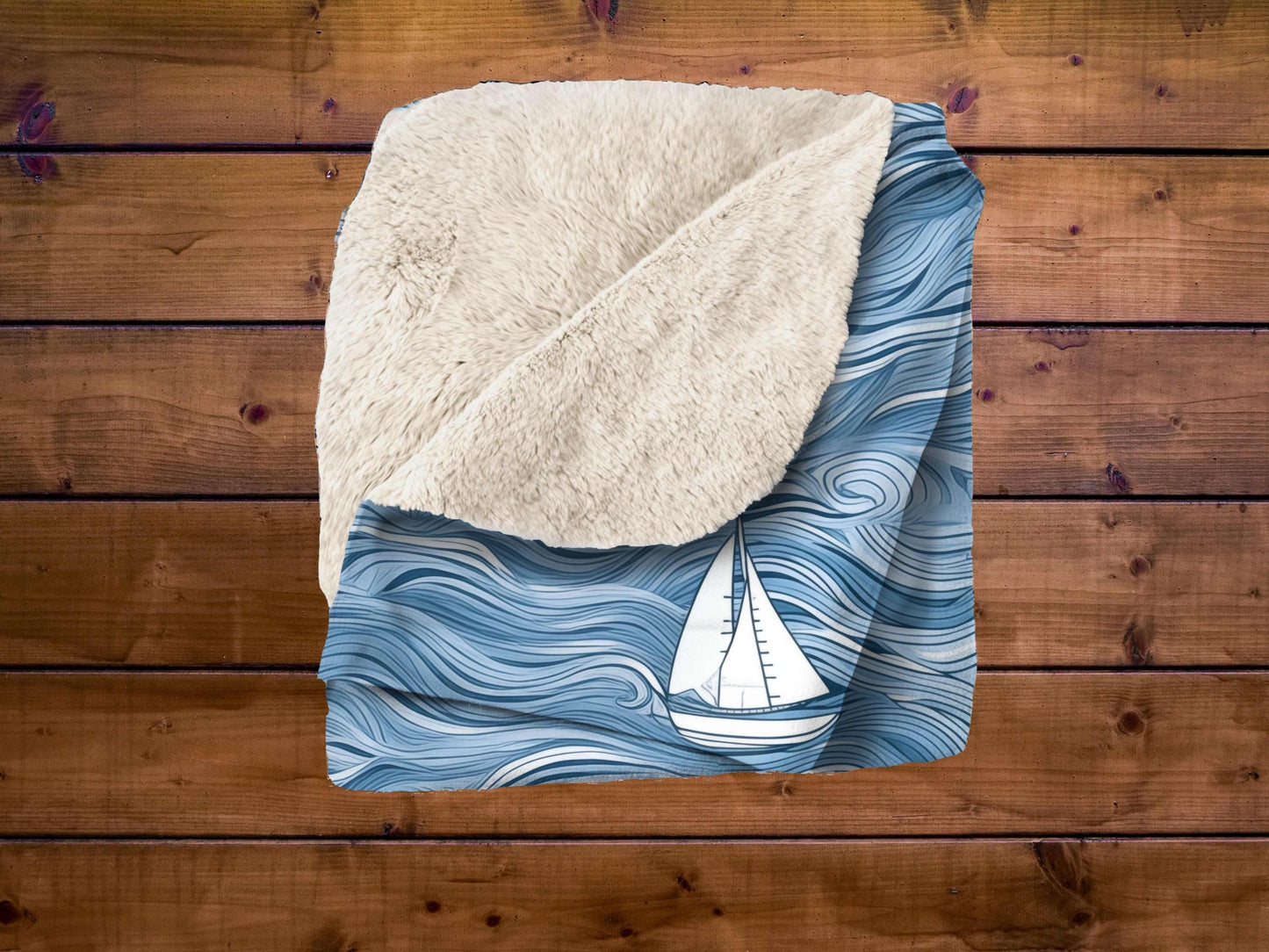 Sherpa Throw Blanket - Nautical Sailboat Blue Ocean Design - Soft Plush Throw Blanket-Jacobson Cottage