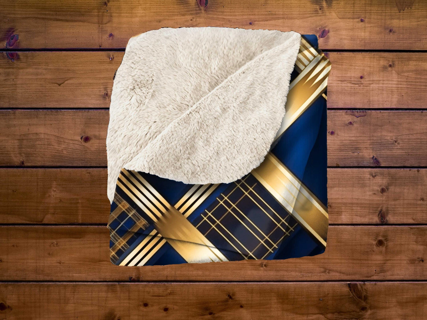 Sherpa Throw Blanket - Navy and Gold Geometric Pattern Elegant Modern - Soft Plush Throw Blanket-Jacobson Cottage