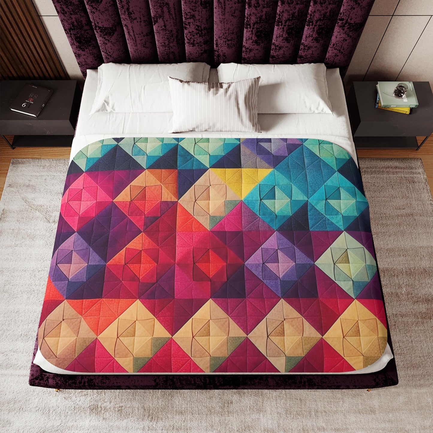 Sherpa Throw Blanket - Colorful Geometric Pattern Rainbow Diamond Design - Soft Plush Throw Blanket-Jacobson Cottage
