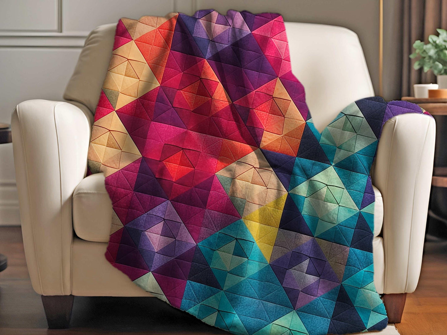 Sherpa Throw Blanket - Colorful Geometric Pattern Rainbow Diamond Design - Soft Plush Throw Blanket-Jacobson Cottage