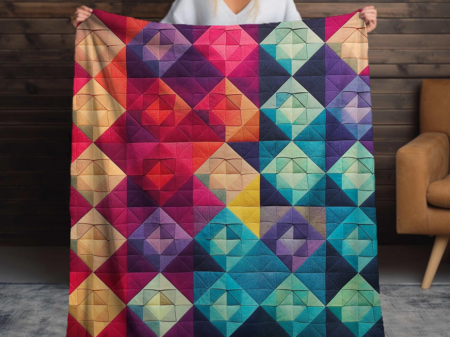 Sherpa Throw Blanket - Colorful Geometric Pattern Rainbow Diamond Design - Soft Plush Throw Blanket-Jacobson Cottage