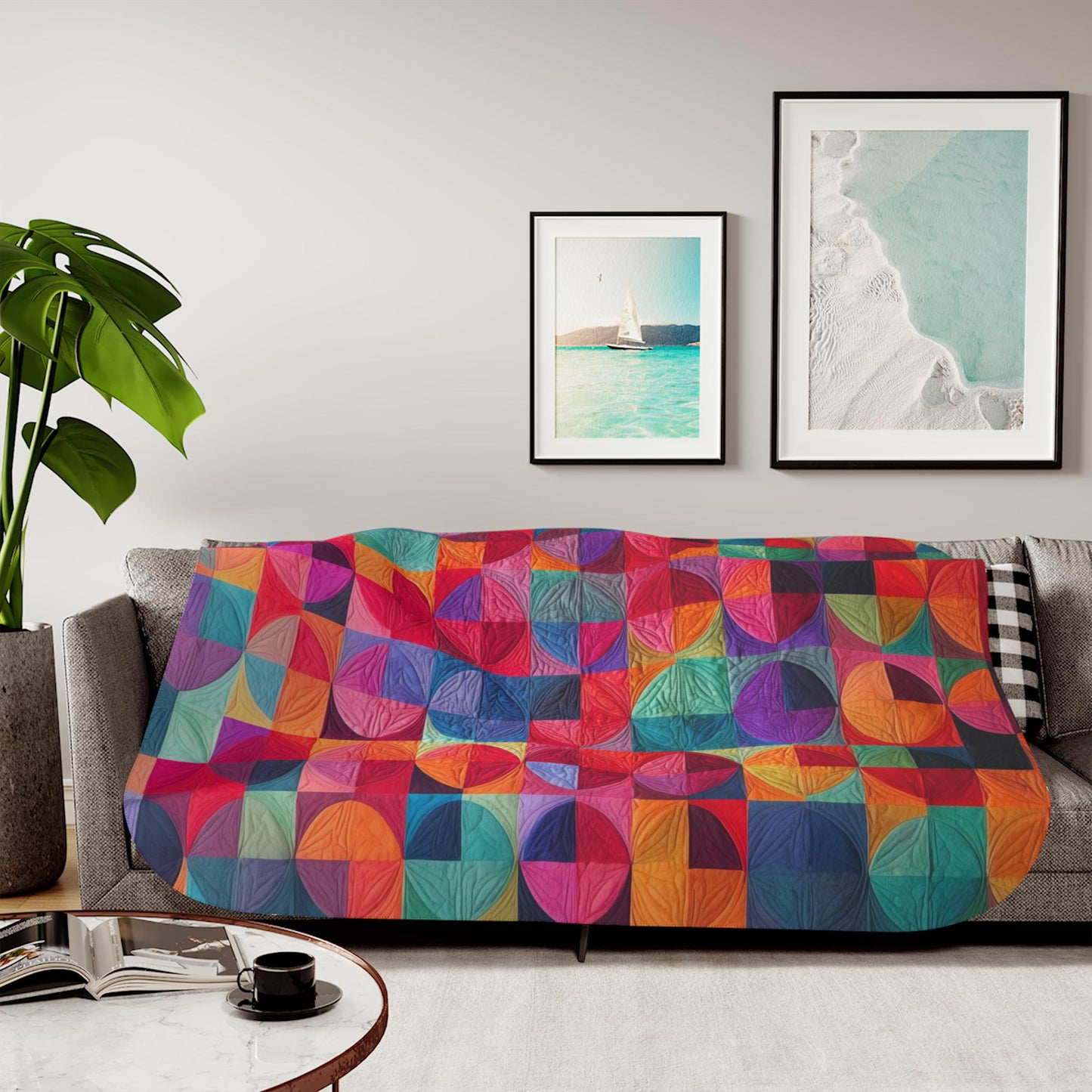 Sherpa Throw Blanket - Red Modern Art Red Quilt pattern Print - Soft Plush Throw Blanket-Jacobson Cottage