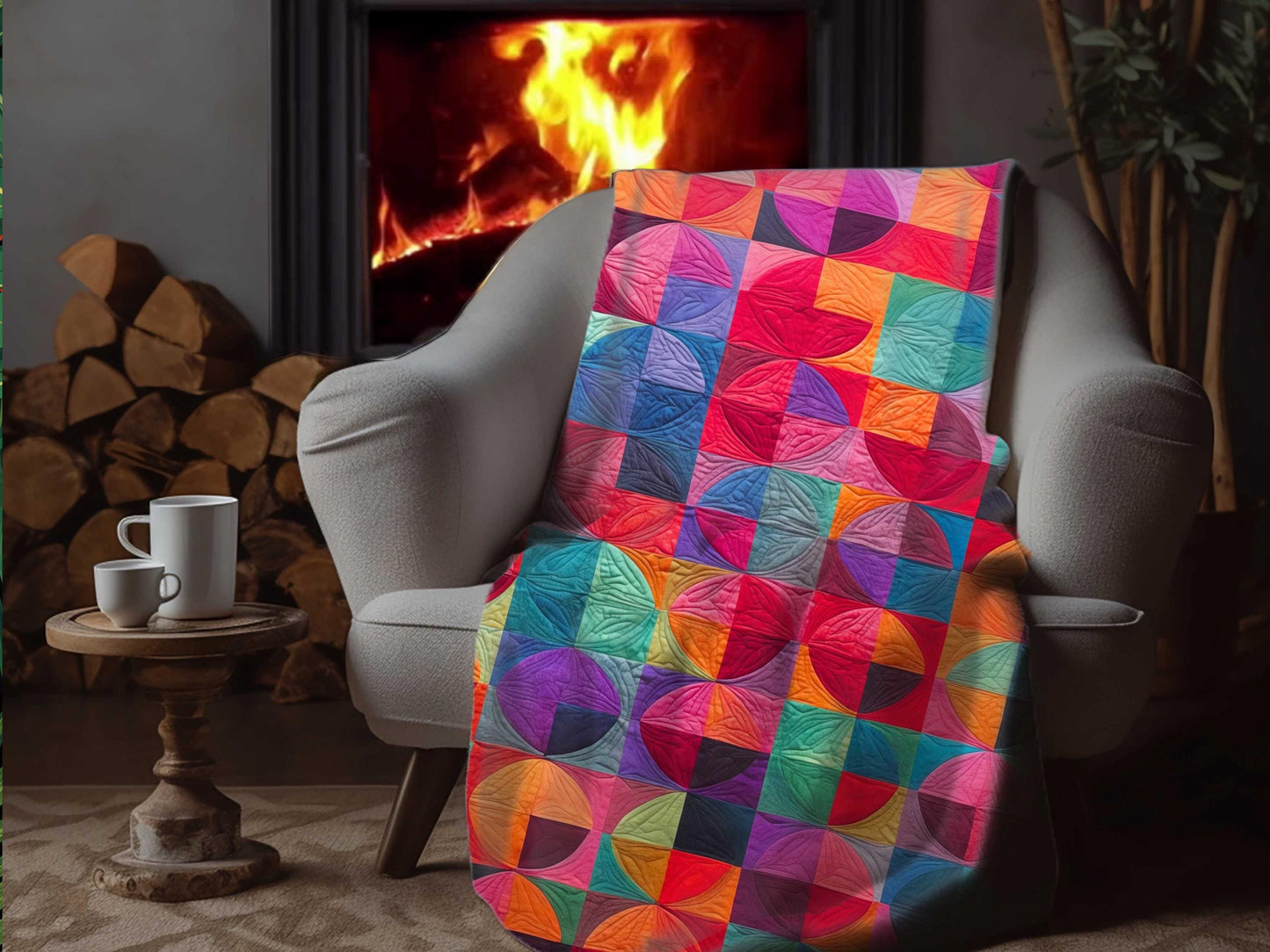 Sherpa Throw Blanket - Red Modern Art Red Quilt pattern Print - Soft Plush Throw Blanket-Jacobson Cottage