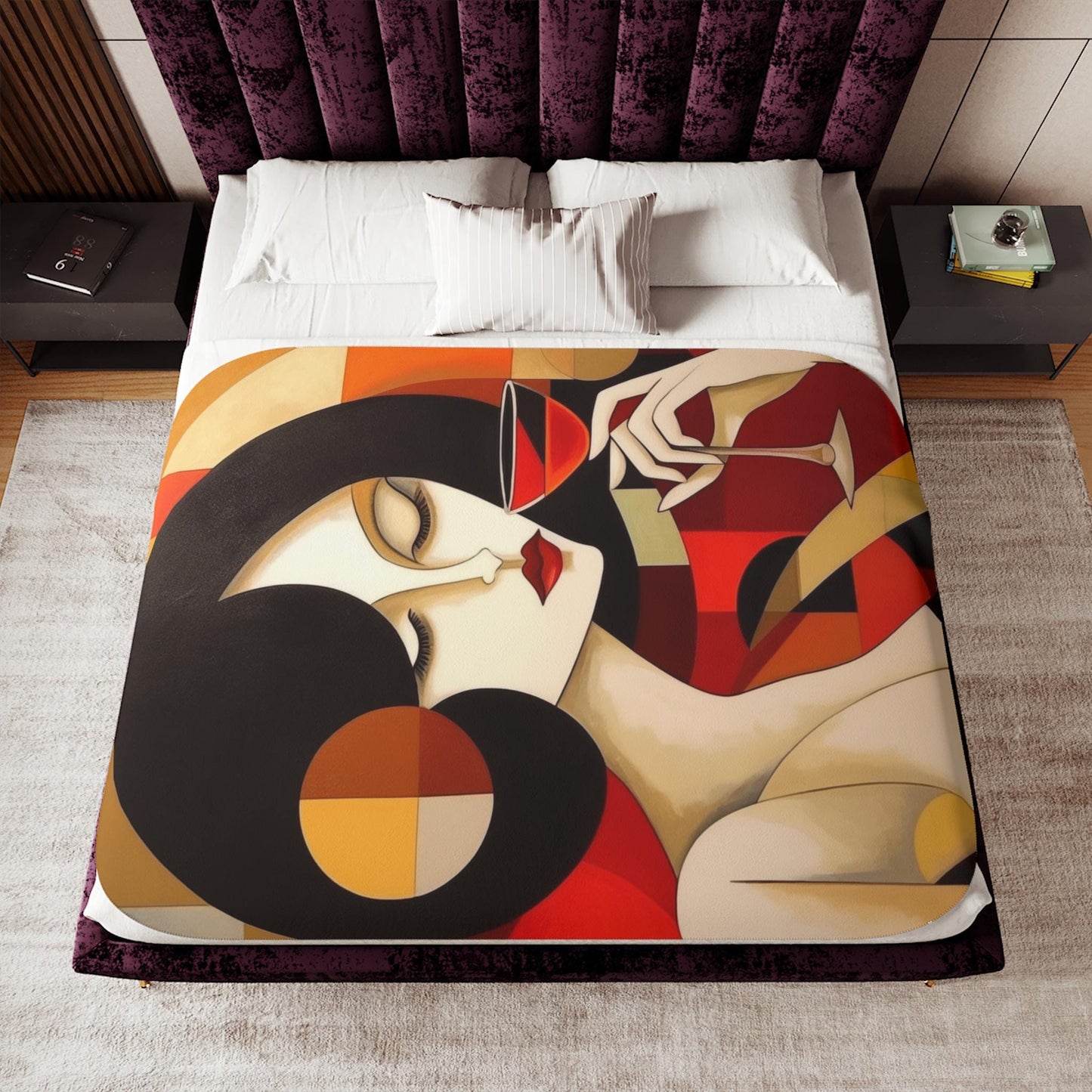 Sherpa Throw Blanket - Abstract Woman with Wine Glass Modern Art Style - Soft Plush Throw Blanket-Jacobson Cottage