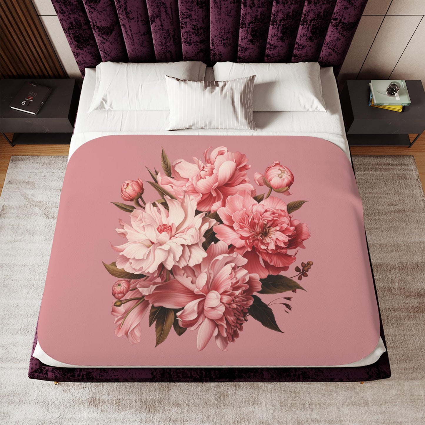 Sherpa Throw Blanket - Dusty Rose Floral - Soft Plush Throw Blanket-Jacobson Cottage