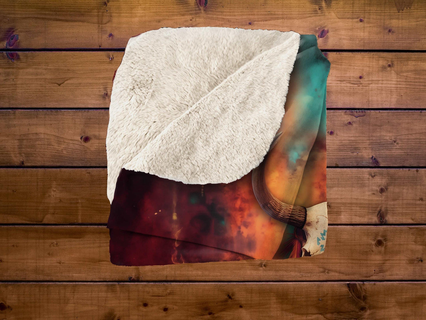Sherpa Throw Blanket - Boho Bull Skull Southwestern Art Design -Soft Plush Throw Blanket-Jacobson Cottage