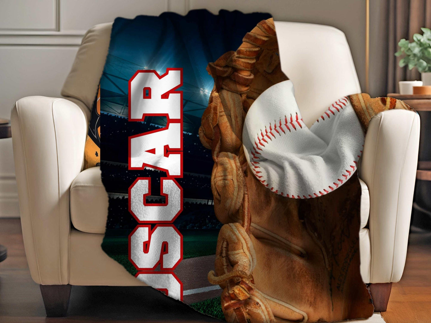 Sherpa Throw Blanket - Custom Name Baseball Glove and Ball personalized design - Soft Plush Throw Blanket-Jacobson Cottage