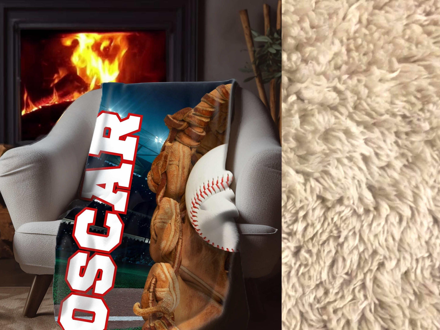 Sherpa Throw Blanket - Custom Name Baseball Glove and Ball personalized design - Soft Plush Throw Blanket-Jacobson Cottage
