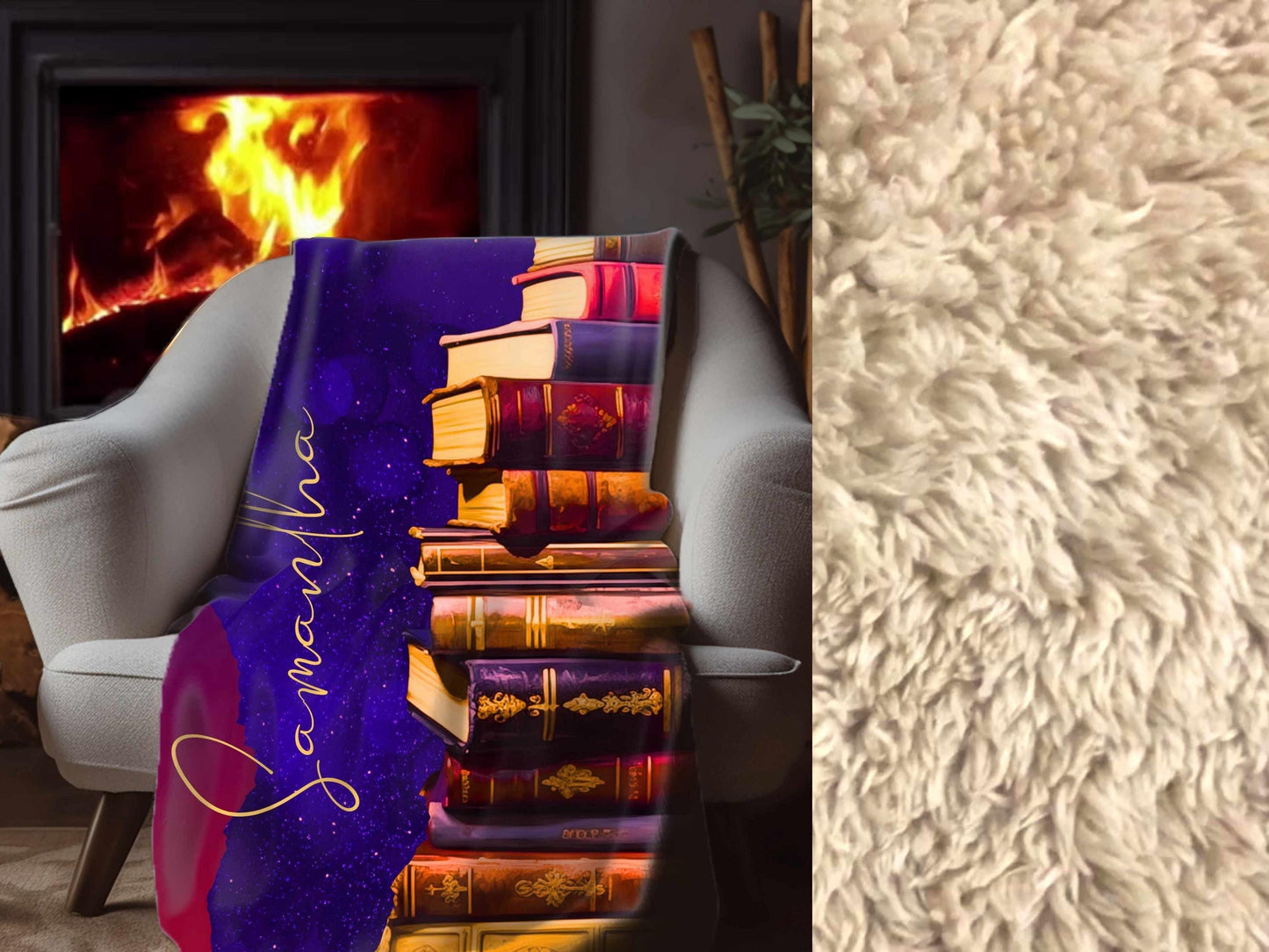 Sherpa Throw Blanket - Personalized Book Lover Design with Custom Name - Soft Plush Throw Blanket-Jacobson Cottage
