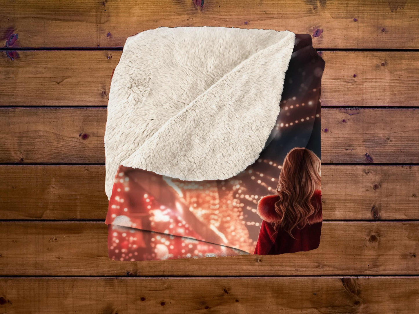 Sherpa Throw Blanket - Woman Christmas Shopping in Red Coat Design - Soft Plush Throw Blanket-Jacobson Cottage