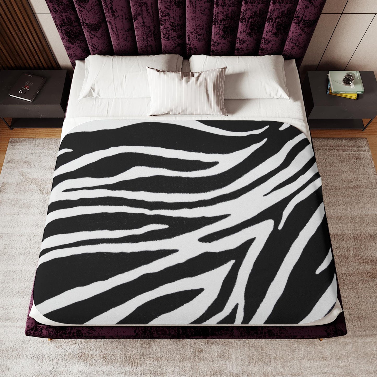 Sherpa Throw Blanket - Safari Zebra Strip Black and White Print - Soft Plush Throw Blanket-Jacobson Cottage