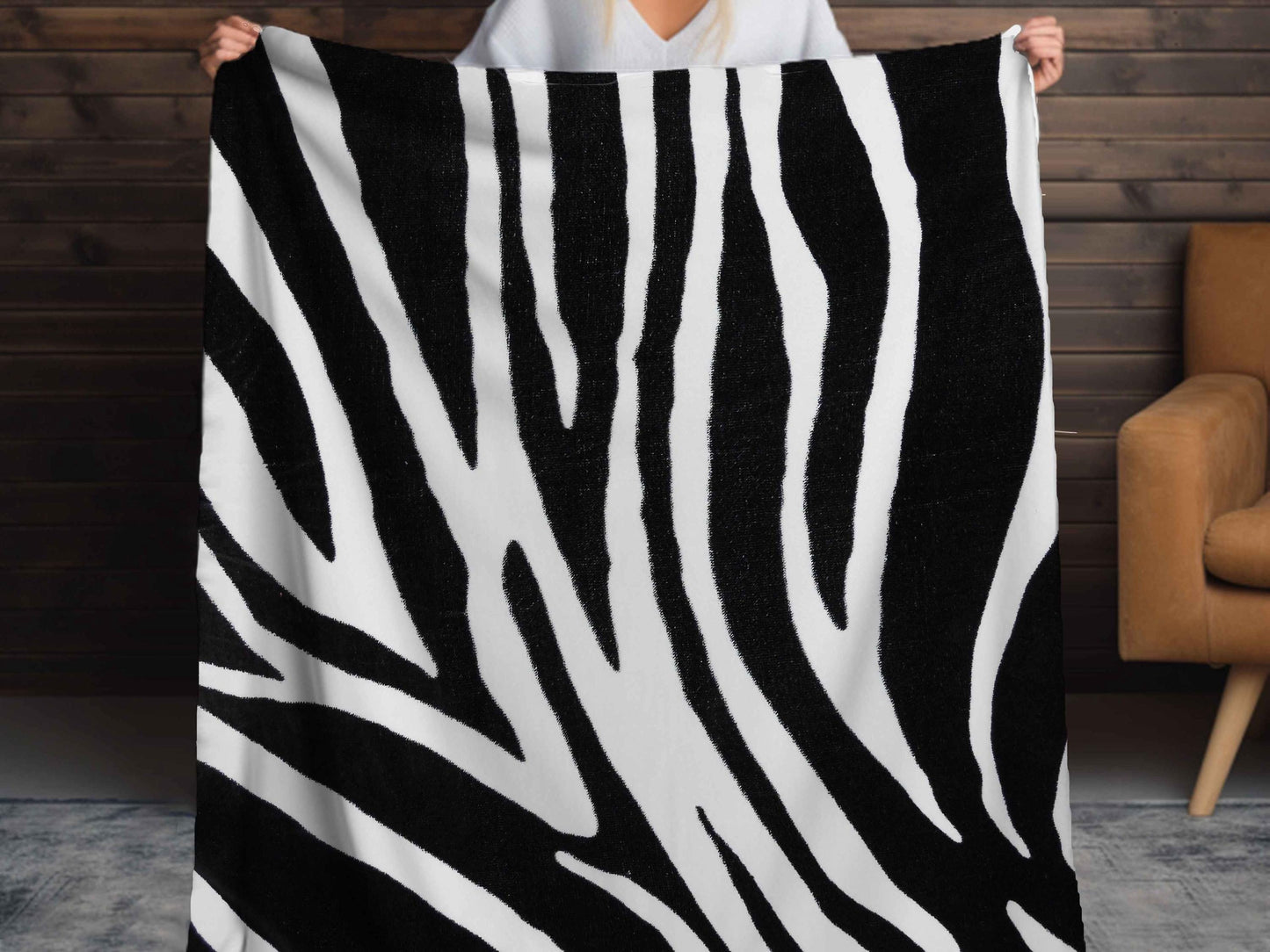 Sherpa Throw Blanket - Safari Zebra Strip Black and White Print - Soft Plush Throw Blanket-Jacobson Cottage