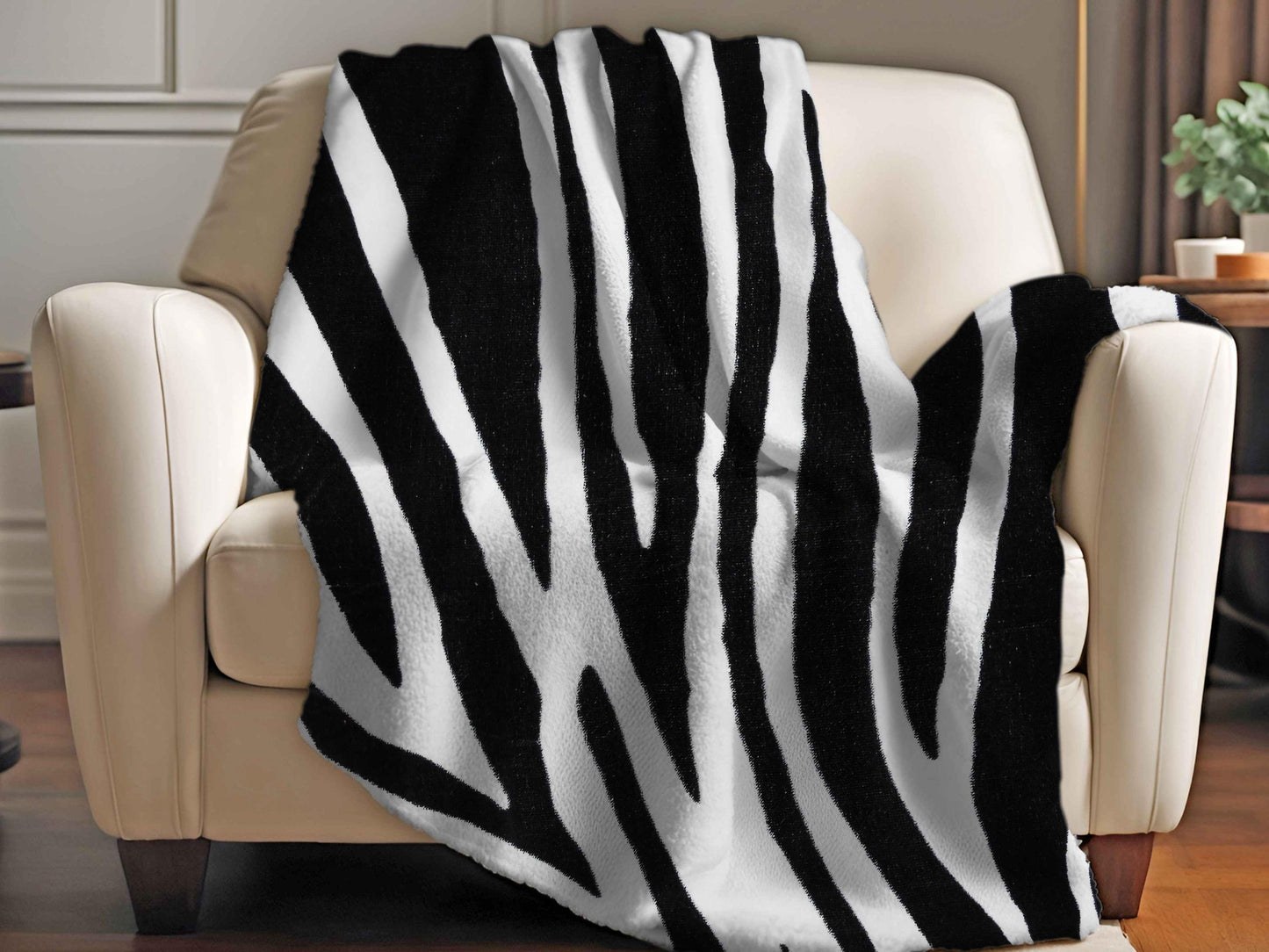 Sherpa Throw Blanket - Safari Zebra Strip Black and White Print - Soft Plush Throw Blanket-Jacobson Cottage