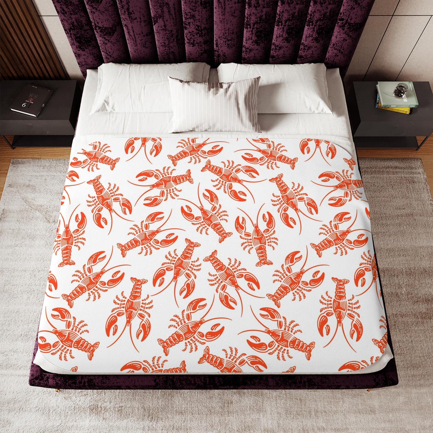 Sherpa Throw Blanket - Nautical New England Red Lobsters Pattern - Soft Plush Throw Blanket-Jacobson Cottage