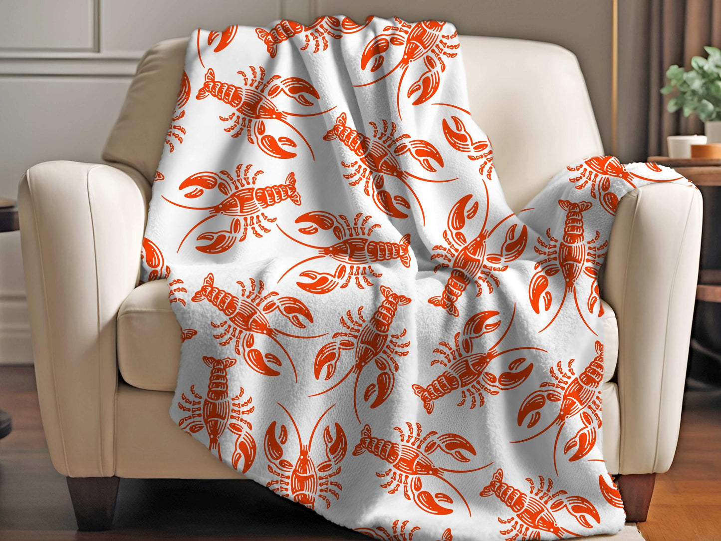 Sherpa Throw Blanket - Nautical New England Red Lobsters Pattern - Soft Plush Throw Blanket-Jacobson Cottage