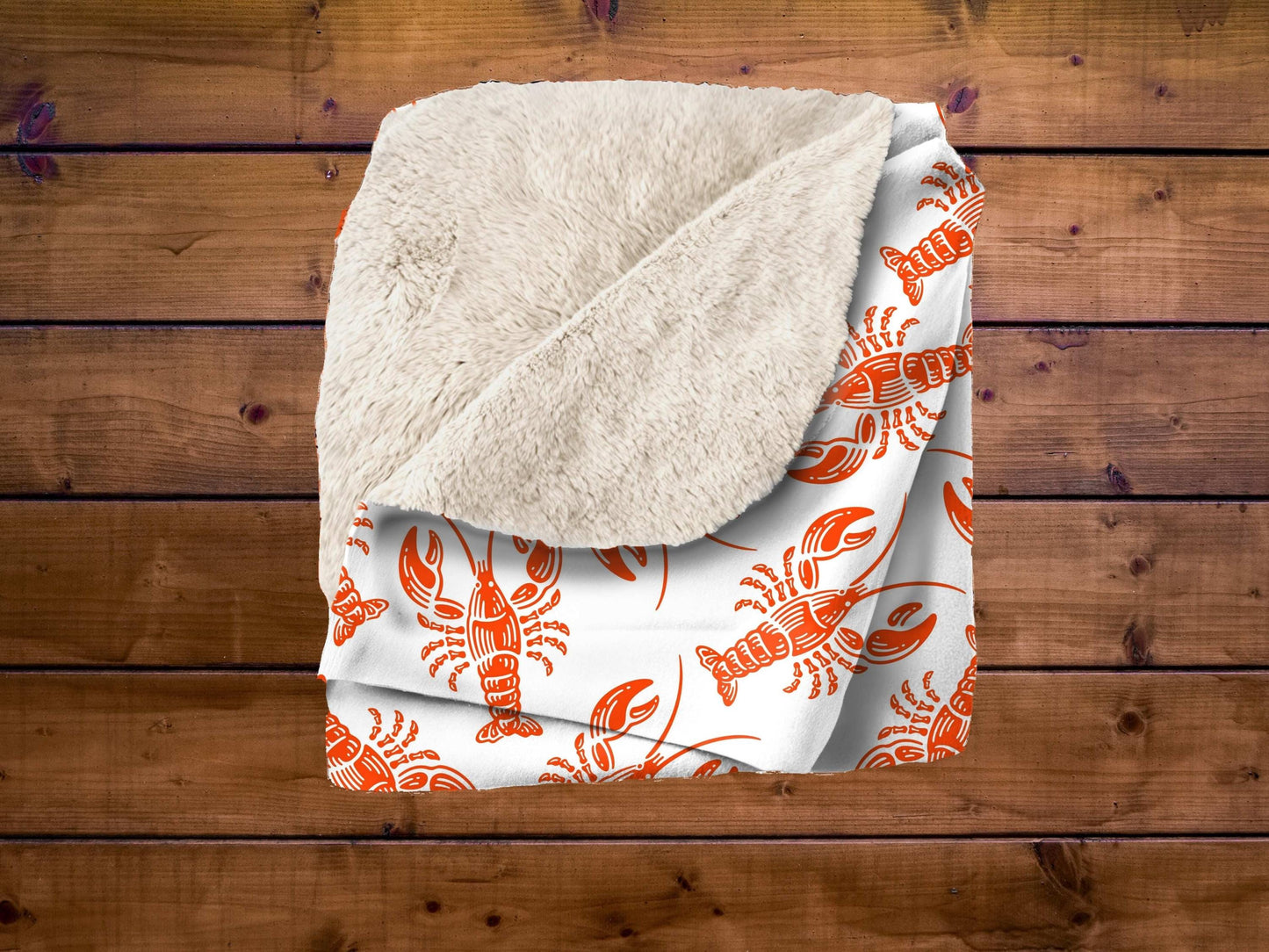Sherpa Throw Blanket - Nautical New England Red Lobsters Pattern - Soft Plush Throw Blanket-Jacobson Cottage