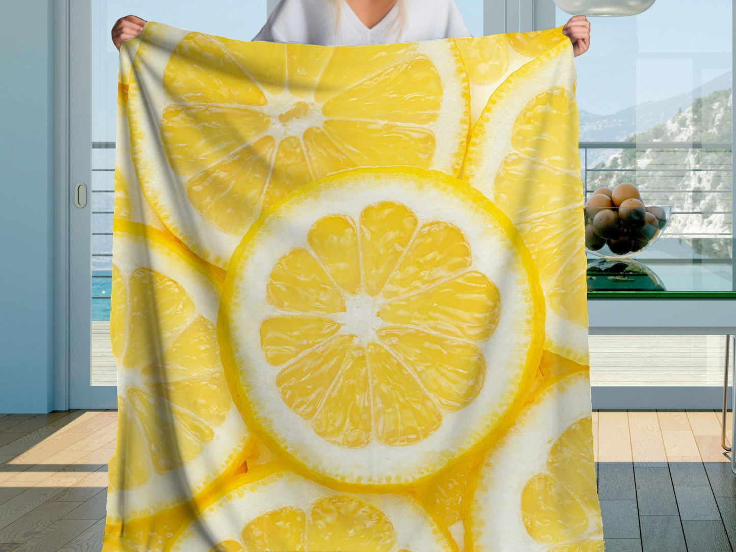 Sherpa Throw Blanket - Lime Slice Pattern Fresh Green Citrus - Soft Plush Throw Blanket-Jacobson Cottage