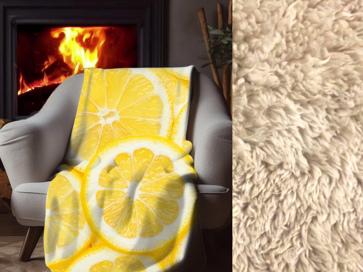 Sherpa Throw Blanket - Lime Slice Pattern Fresh Green Citrus - Soft Plush Throw Blanket-Jacobson Cottage