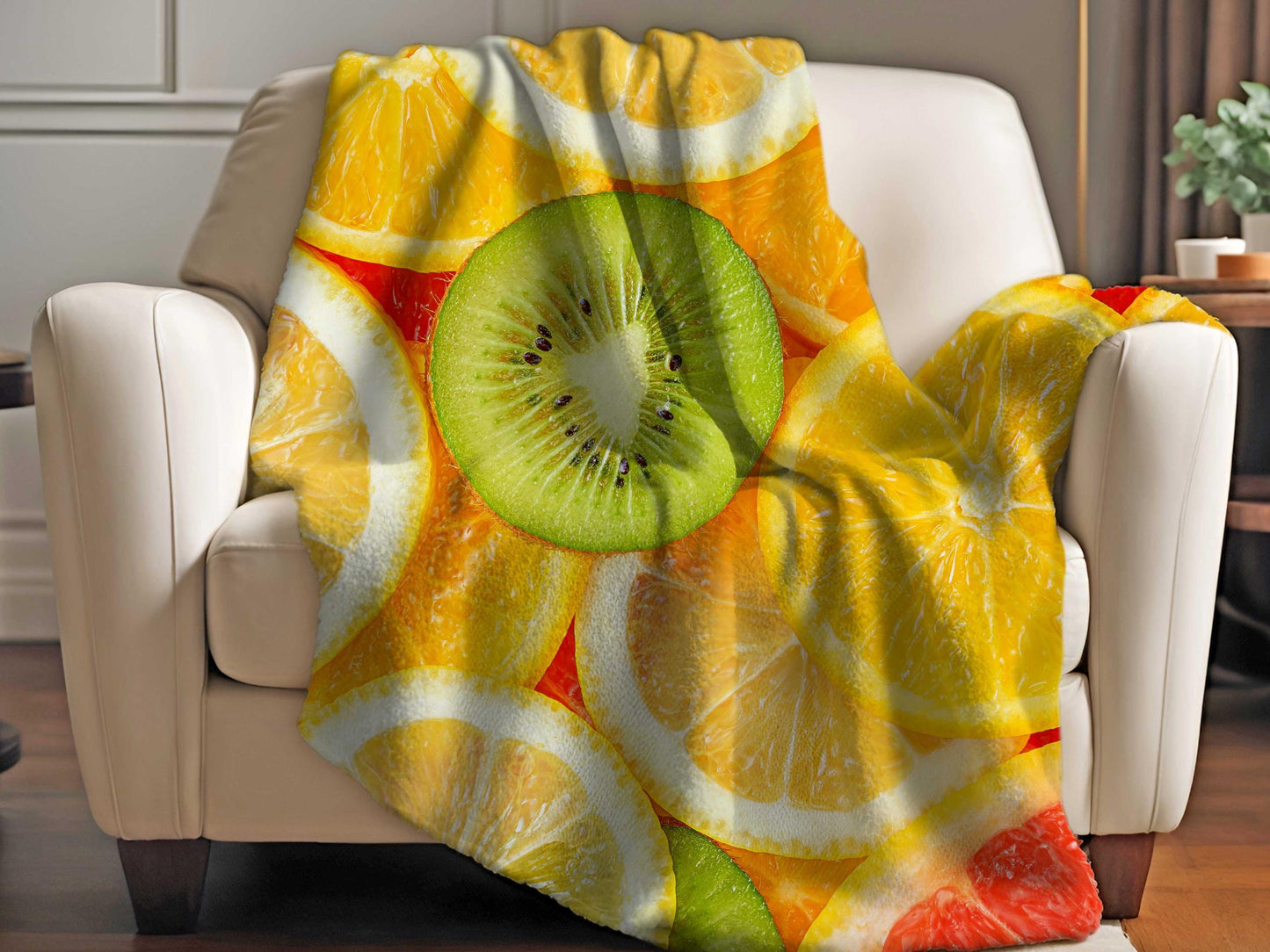 Sherpa Throw Blanket - Colorful Fruit Pattern with Kiwi, Lemon, Orange & Grapefruit Tropical - Soft Plush Throw Blanket-Jacobson Cottage