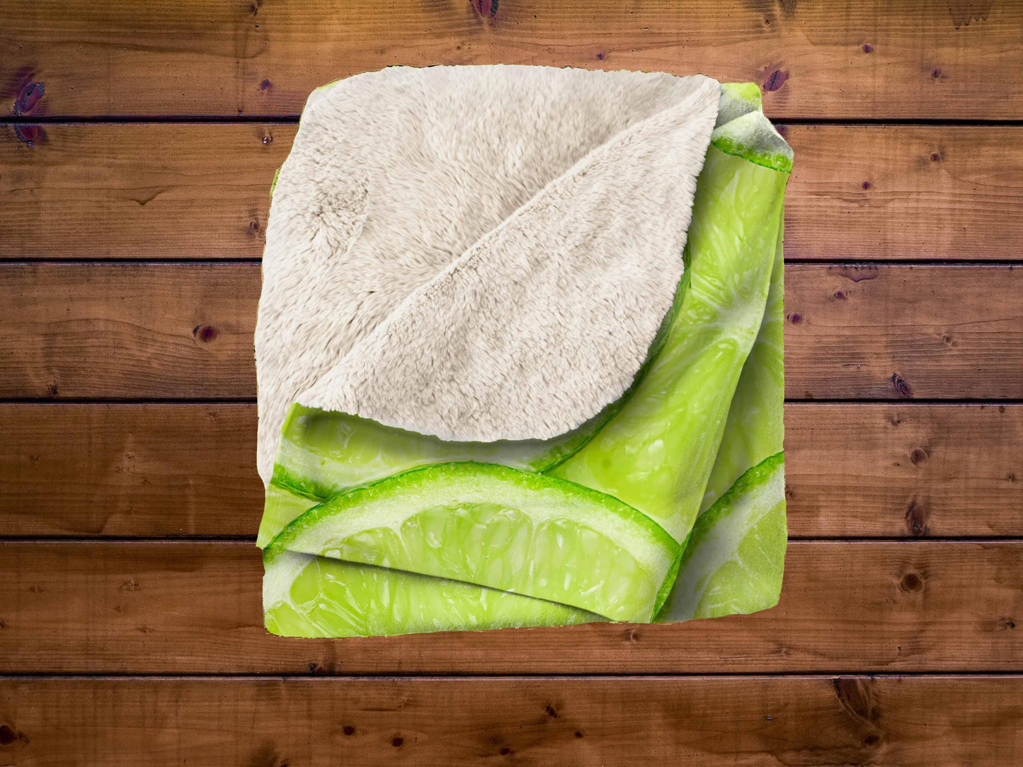 Sherpa Throw Blanket - Lemon Slice Pattern Fresh Green Citrus - Soft Plush Throw Blanket-Jacobson Cottage