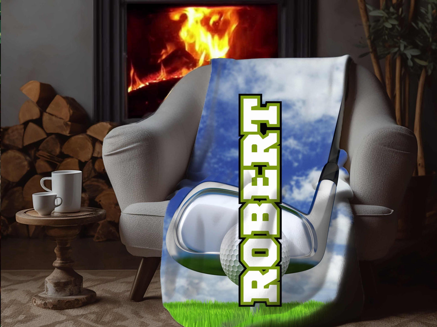 Sherpa Throw Blanket - Custom Name Blanket with Golf Club and Ball - Soft Plush Throw Blanket-Jacobson Cottage