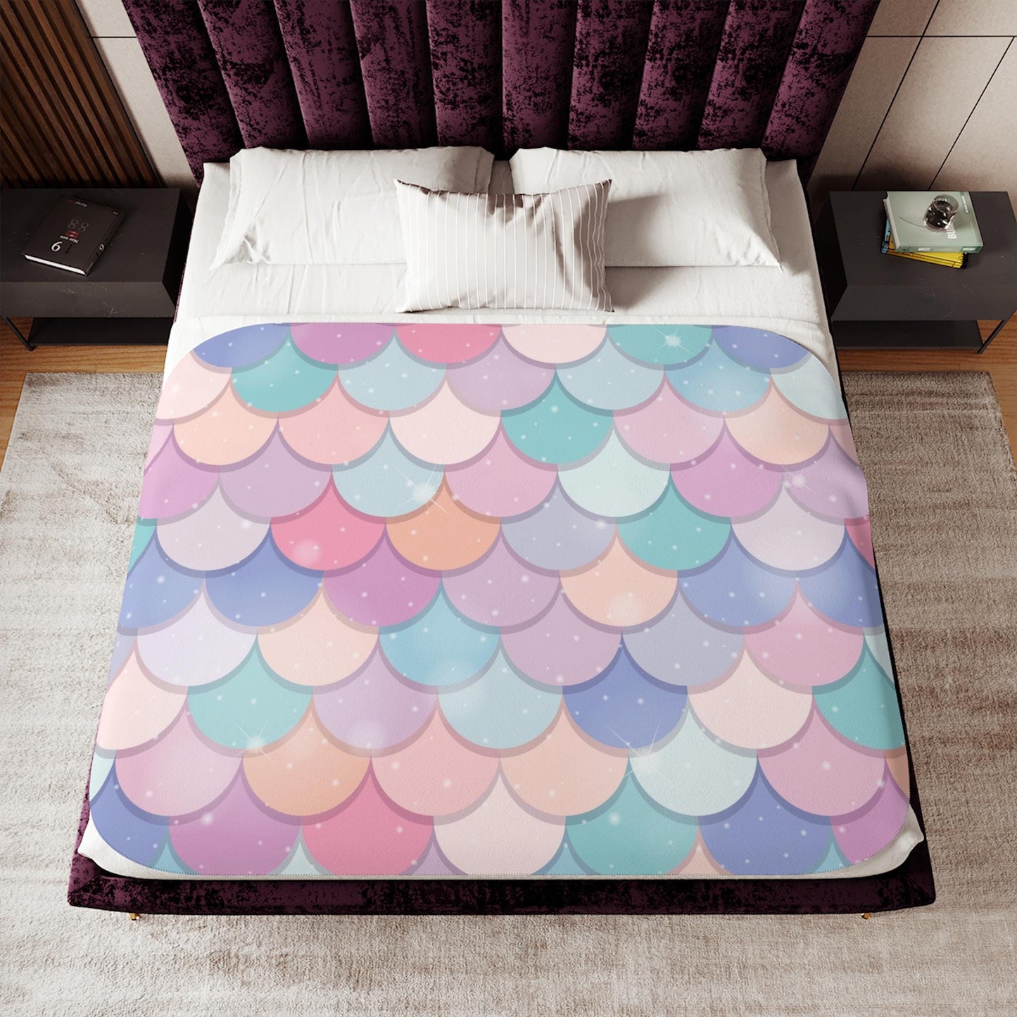 Sherpa Throw Blanket - Pastel Mermaid Scales - Soft Plush Throw Blanket-Jacobson Cottage