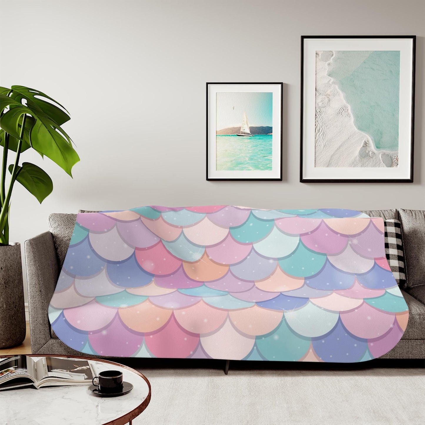 Sherpa Throw Blanket - Pastel Mermaid Scales - Soft Plush Throw Blanket-Jacobson Cottage