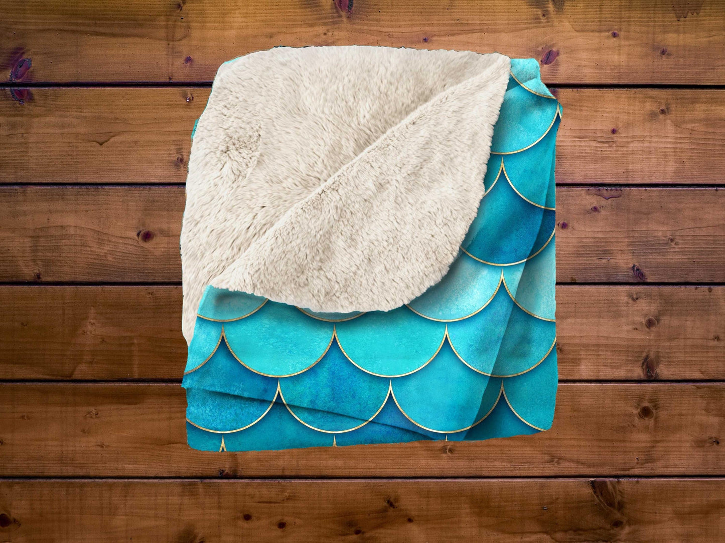 Sherpa Throw Blanket - Teal and Aqua Mermaid Scale Pattern - Soft Plush Throw Blanket-Jacobson Cottage