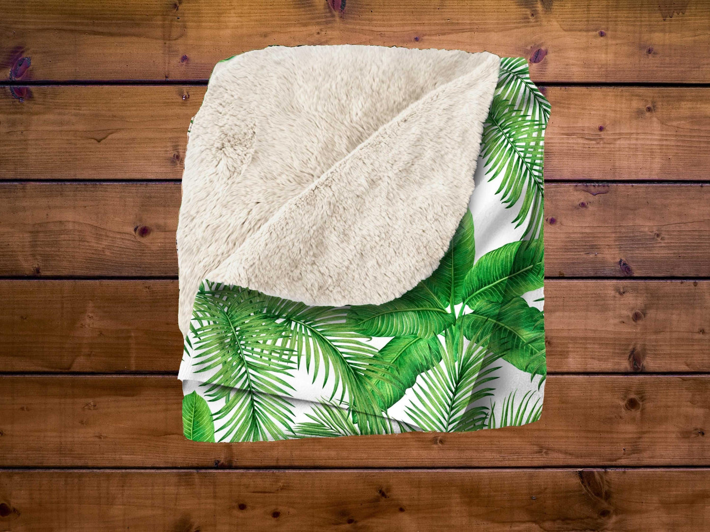 Sherpa Throw Blanket - Tropical Green Palm Leaf Pattern Jungle Inspired - Soft Plush Throw Blanket-Jacobson Cottage