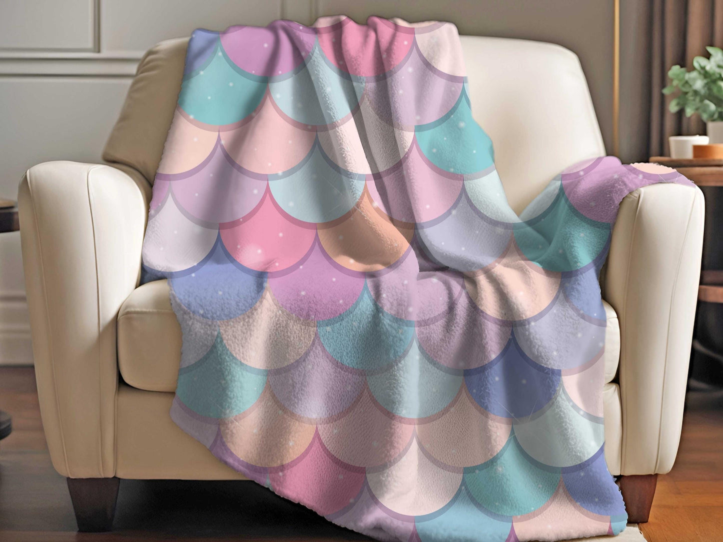 Sherpa Throw Blanket - Pastel Mermaid Scales - Soft Plush Throw Blanket-Jacobson Cottage
