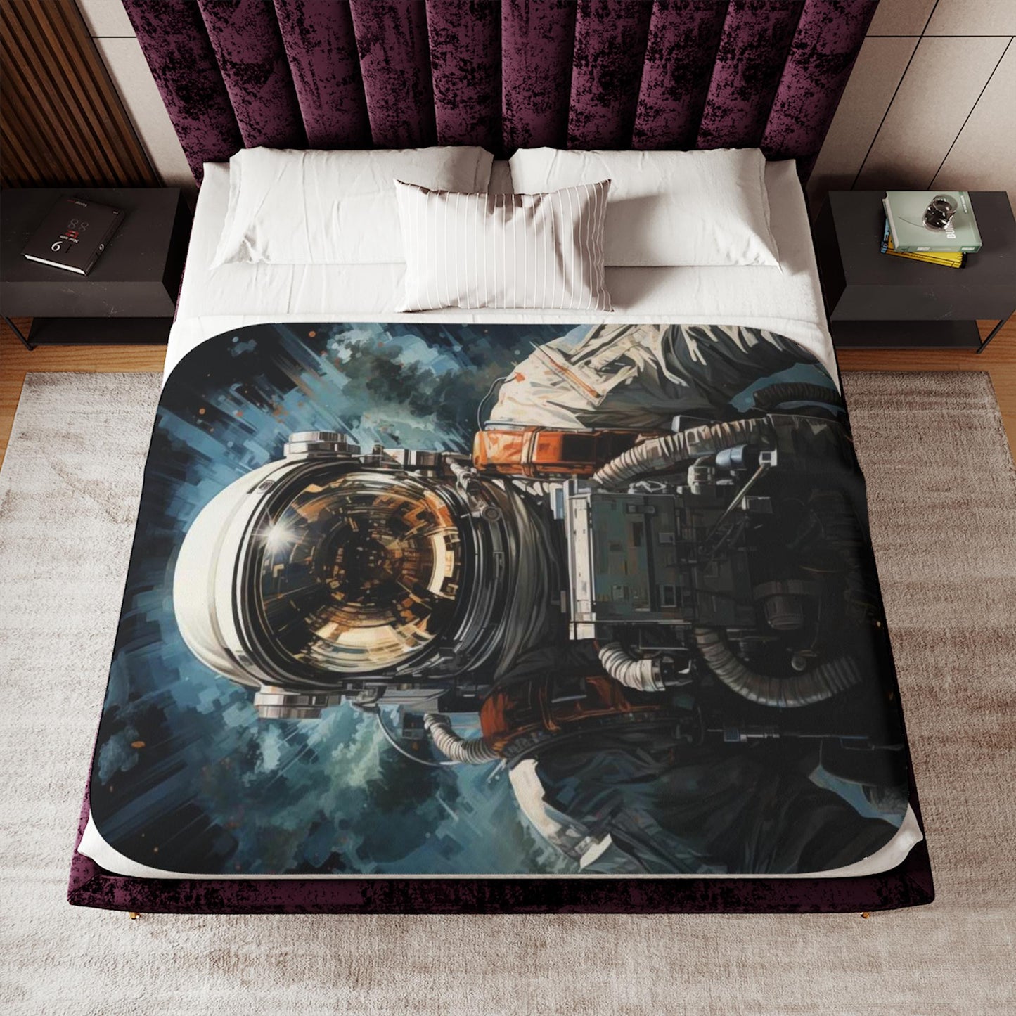 Sherpa Throw Blanket - Space Astronaut Illustration - Soft Plush Throw Blanket-Jacobson Cottage