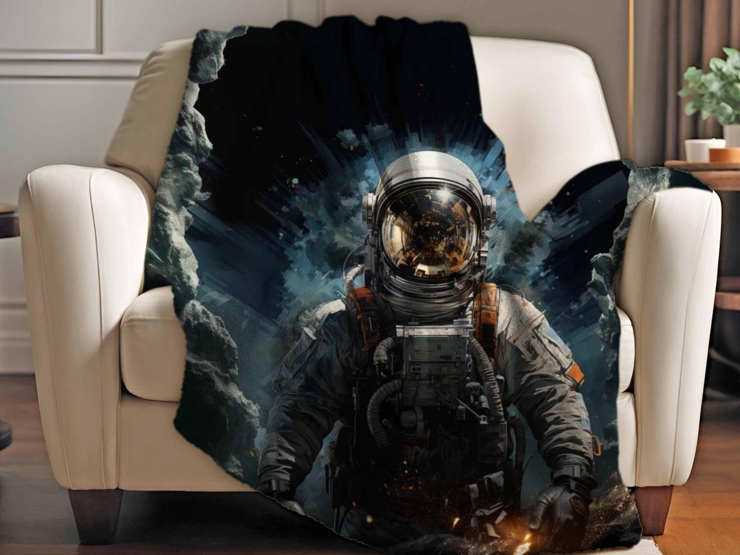 Sherpa Throw Blanket - Space Astronaut Illustration - Soft Plush Throw Blanket-Jacobson Cottage