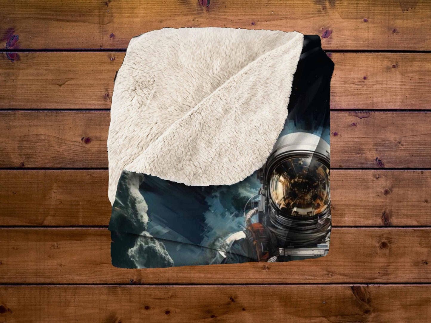 Sherpa Throw Blanket - Space Astronaut Illustration - Soft Plush Throw Blanket-Jacobson Cottage