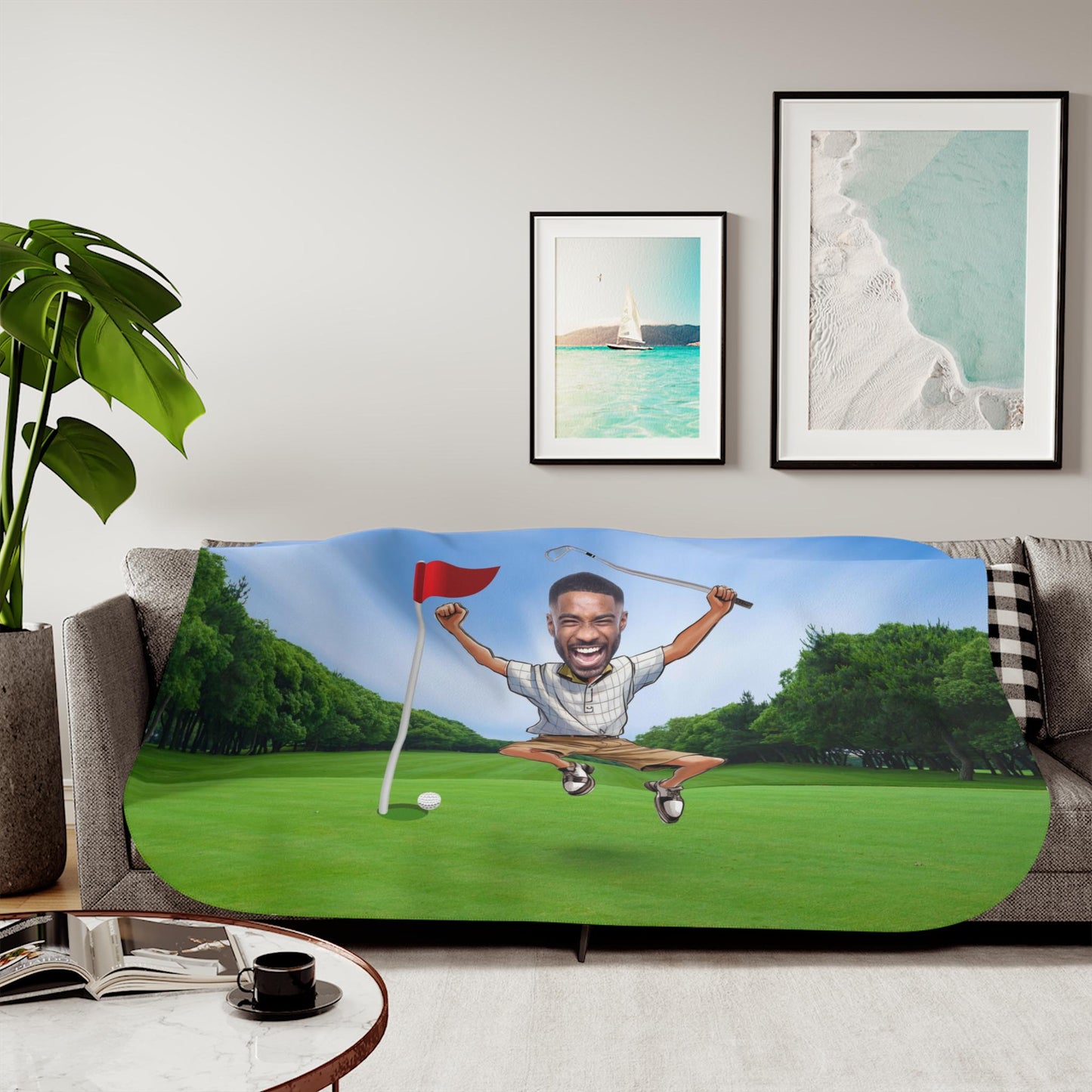Sherpa Throw Blanket - Funny Custom Golf with Personalized Face - Soft Plush Throw Blanket-Jacobson Cottage