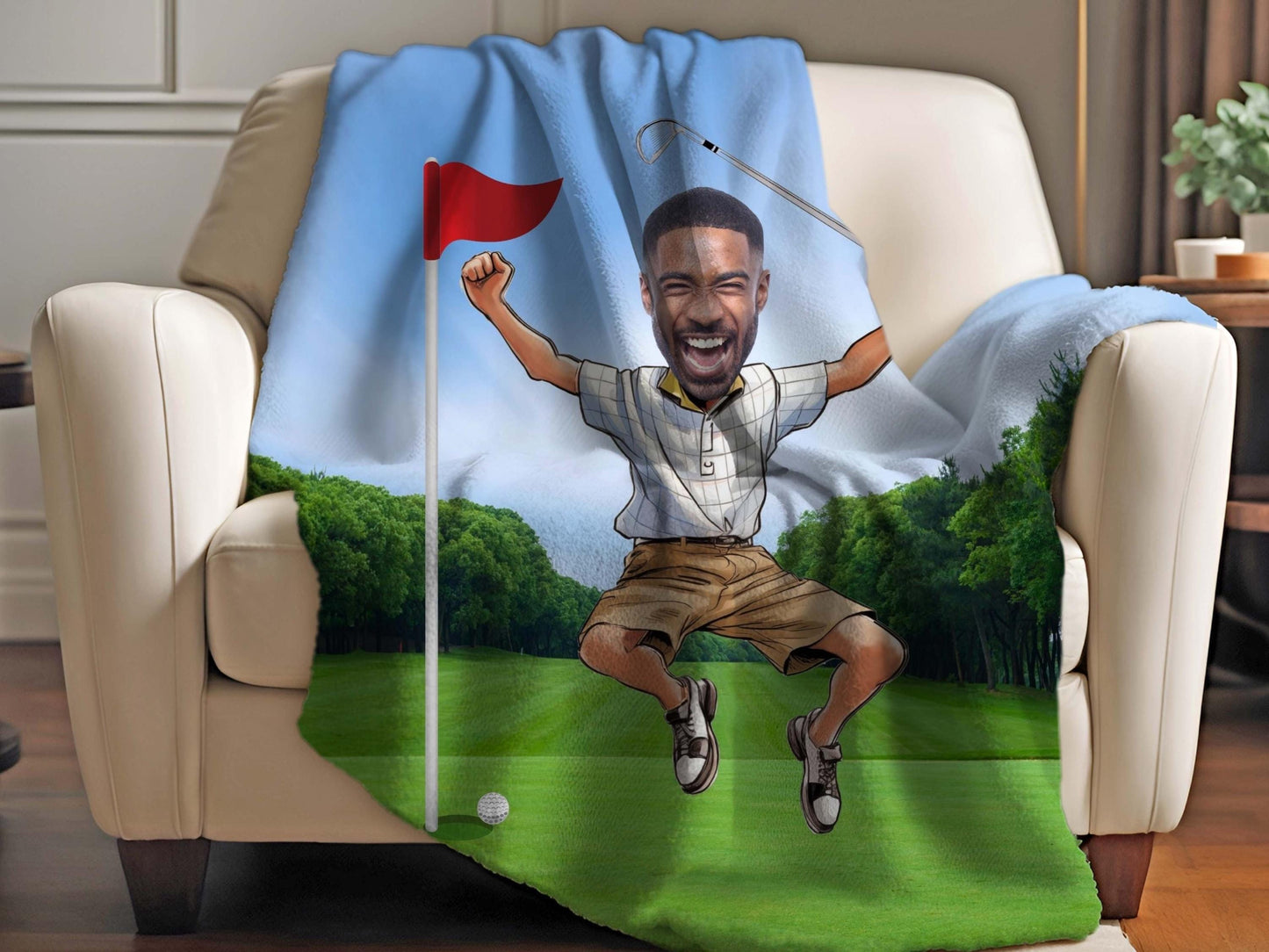 Sherpa Throw Blanket - Funny Custom Golf with Personalized Face - Soft Plush Throw Blanket-Jacobson Cottage