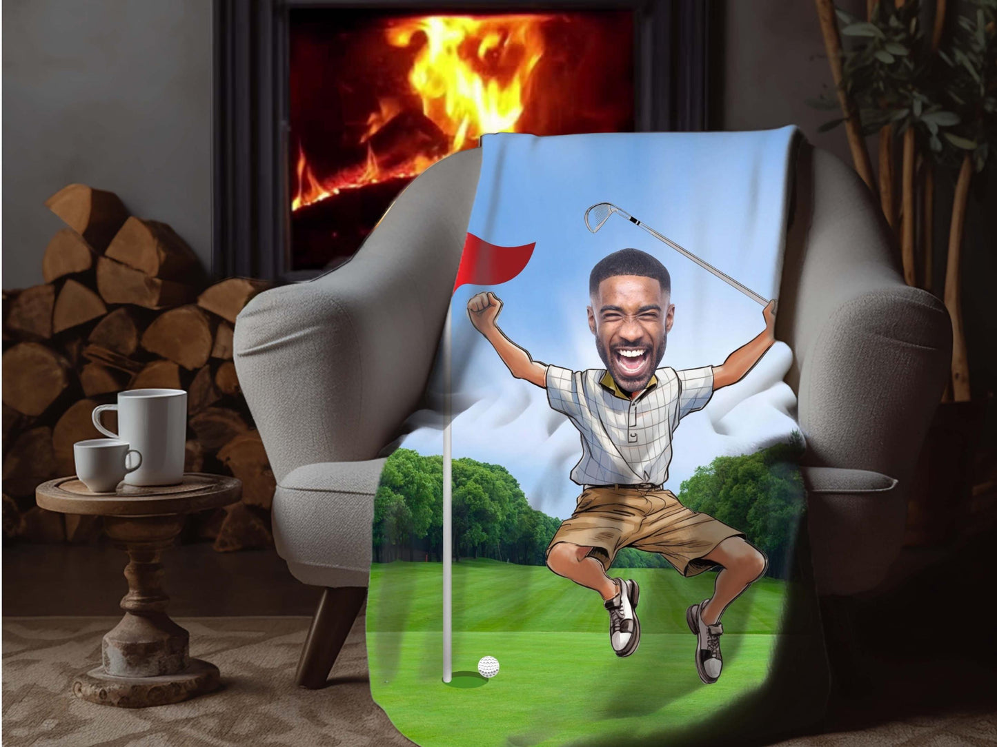 Sherpa Throw Blanket - Funny Custom Golf with Personalized Face - Soft Plush Throw Blanket-Jacobson Cottage