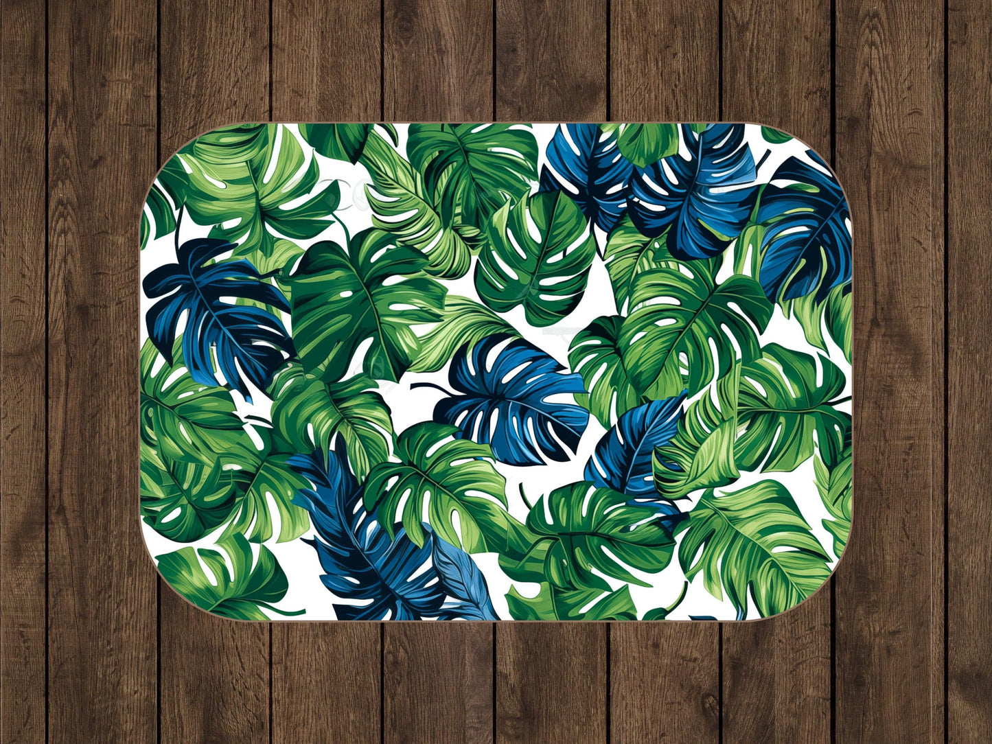 Sherpa Throw Blanket - Tropical Jungle Monstera Leaf Design Blue and Green on White -Soft Plush Throw Blanket-Jacobson Cottage