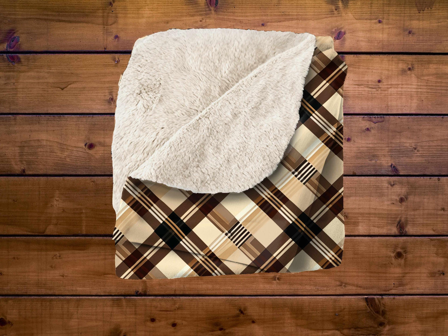 Sherpa Throw Blanket - Beige and Brown Plaid - Soft Plush Throw Blanket-Jacobson Cottage
