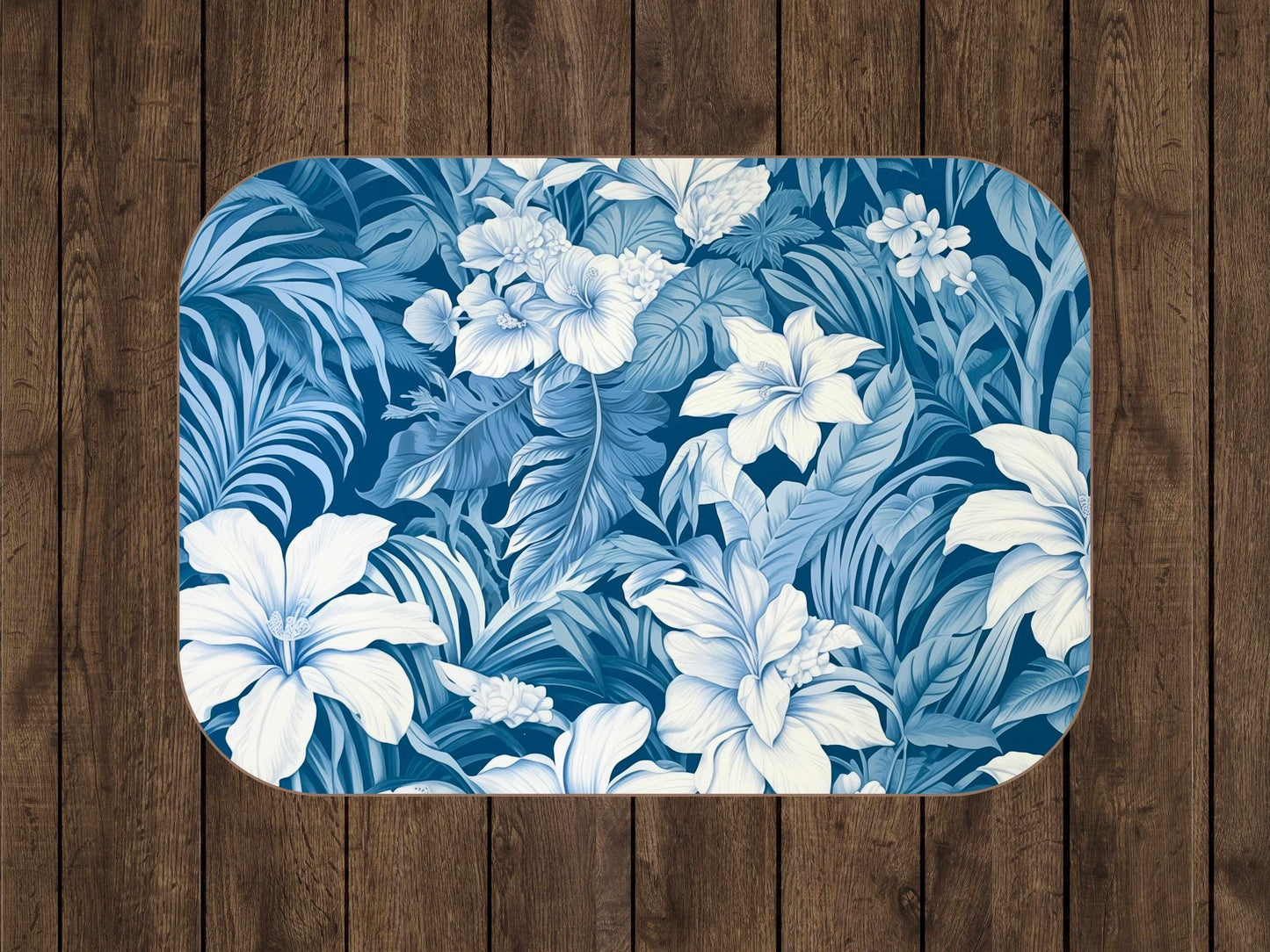 Sherpa Throw Blanket - Blue Tropical Floral Pattern Elegant Botanical - Soft Plush Throw Blanket-Jacobson Cottage