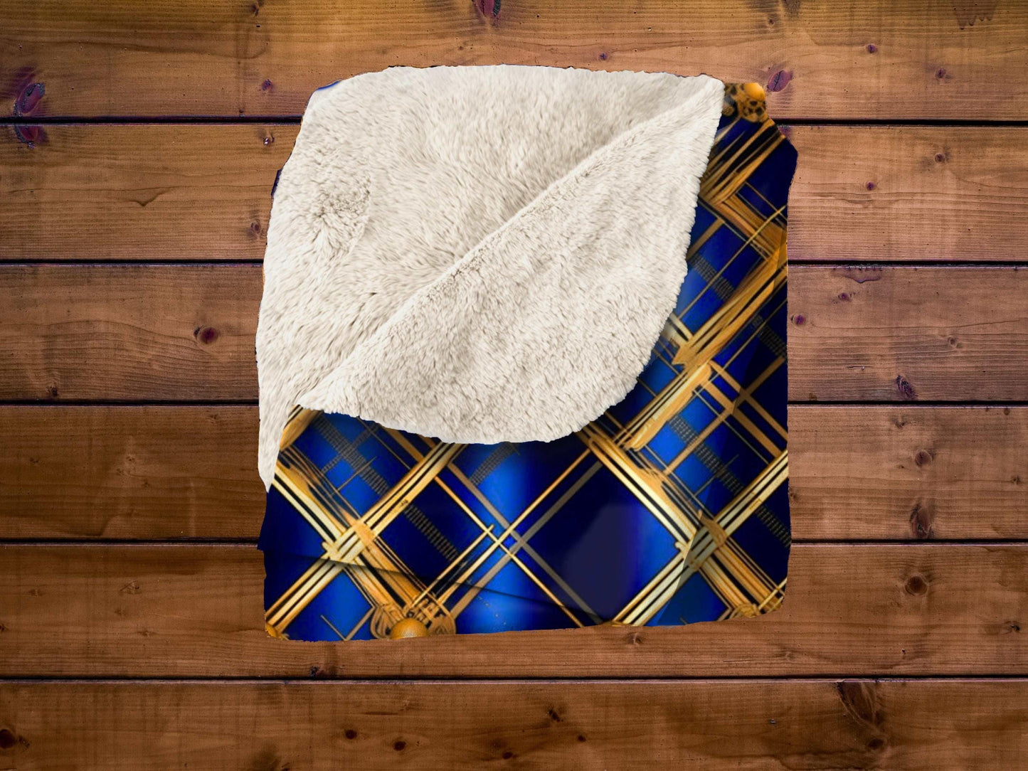 Sherpa Throw Blanket - Navy and Gold Grid Design Luxury Modern - Soft Plush Throw Blanket-Jacobson Cottage