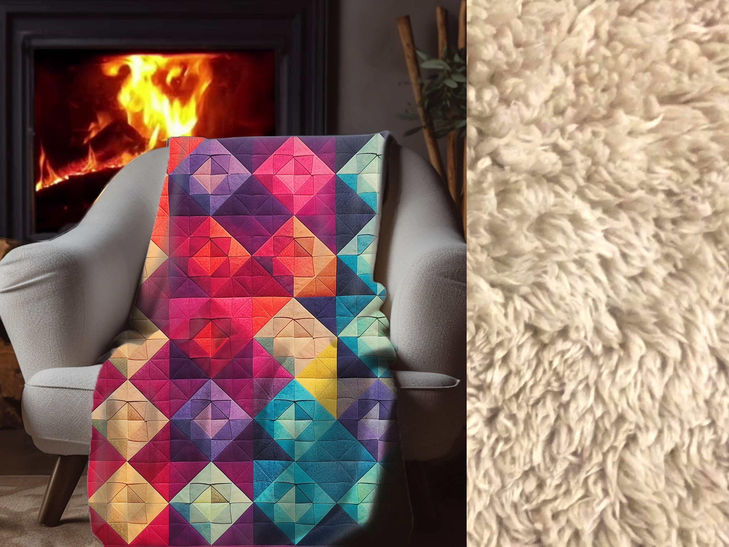 Sherpa Throw Blanket - Colorful Geometric Pattern Rainbow Diamond Design - Soft Plush Throw Blanket-Jacobson Cottage
