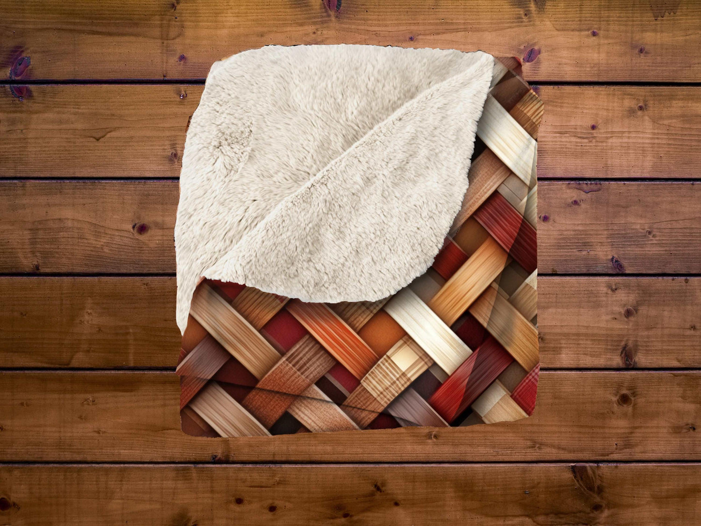 Sherpa Throw Blanket - Rustic Woven Basketweave Pattern Cozy Brown & Red Plaid Style - Soft Plush Throw Blanket-Jacobson Cottage