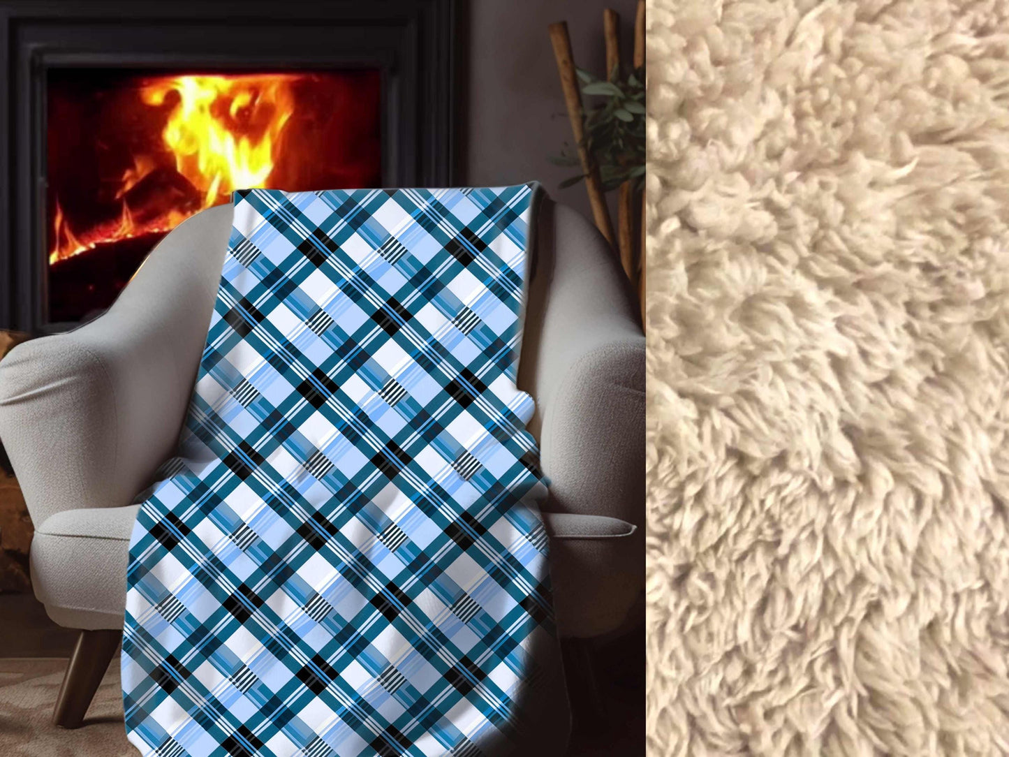 Sherpa Throw Blanket - Blue and Light Blue Plaid Design - Soft Plush Throw Blanket-Jacobson Cottage