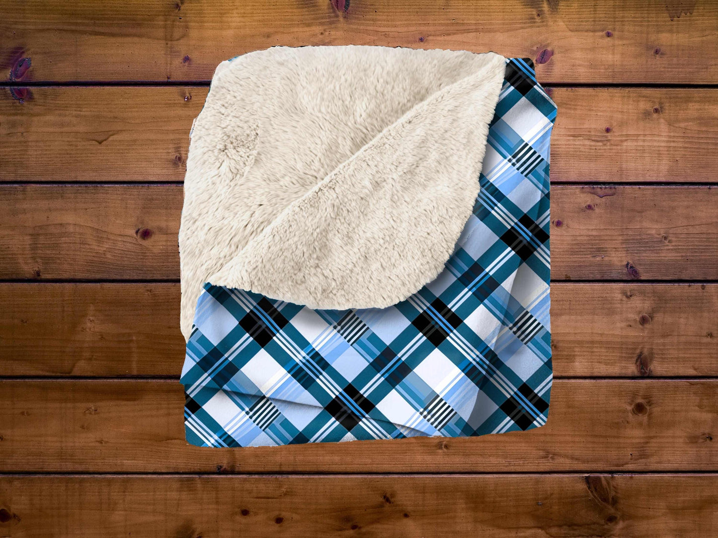 Sherpa Throw Blanket - Blue and Light Blue Plaid Design - Soft Plush Throw Blanket-Jacobson Cottage