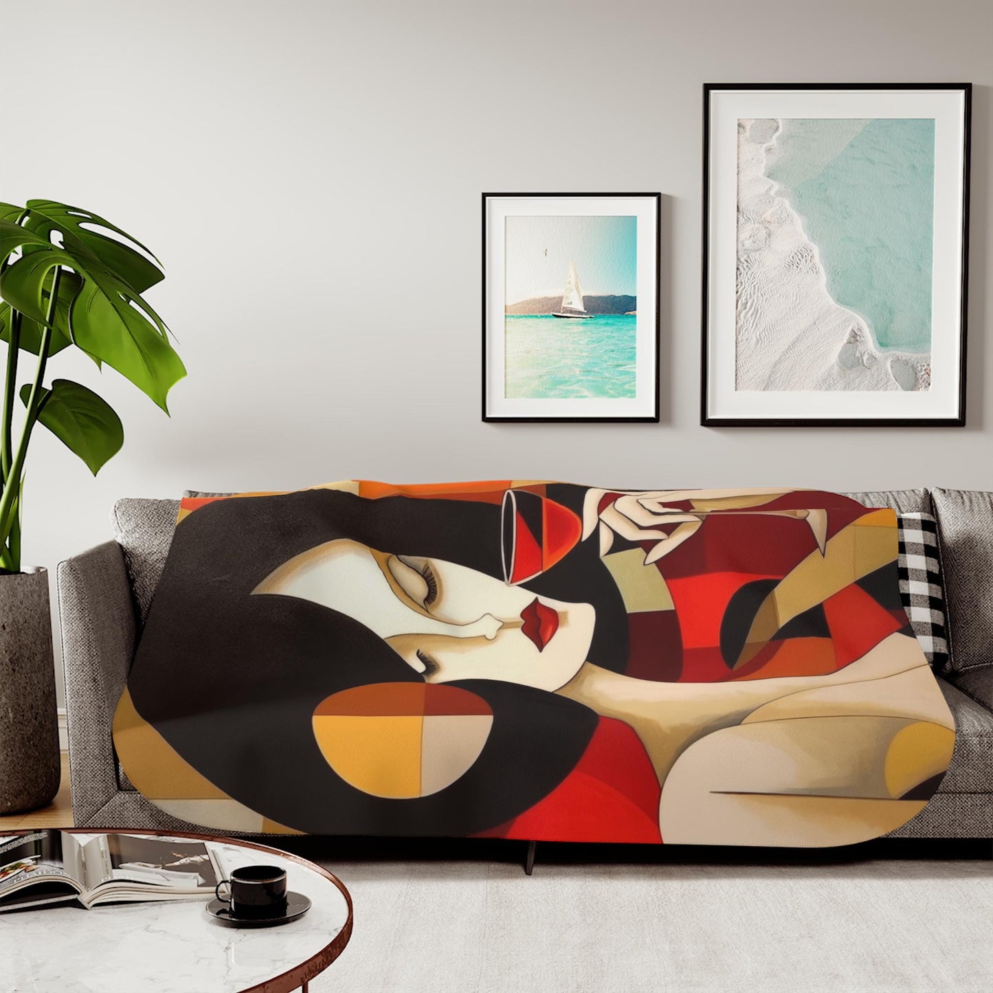 Sherpa Throw Blanket - Abstract Woman with Wine Glass Modern Art Style - Soft Plush Throw Blanket-Jacobson Cottage