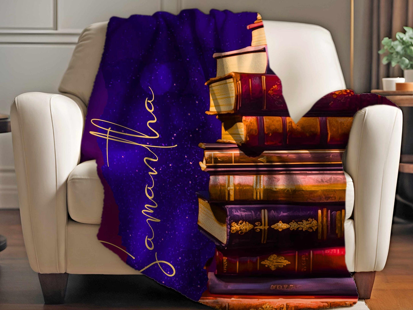 Sherpa Throw Blanket - Personalized Book Lover Design with Custom Name - Soft Plush Throw Blanket-Jacobson Cottage