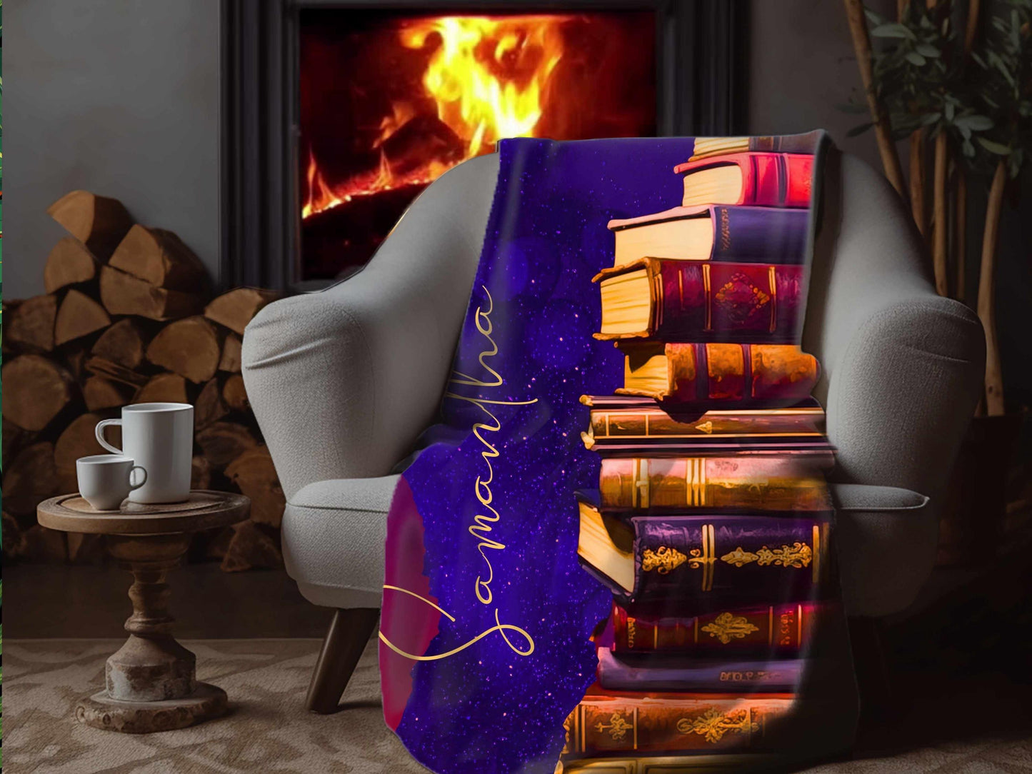 Sherpa Throw Blanket - Personalized Book Lover Design with Custom Name - Soft Plush Throw Blanket-Jacobson Cottage